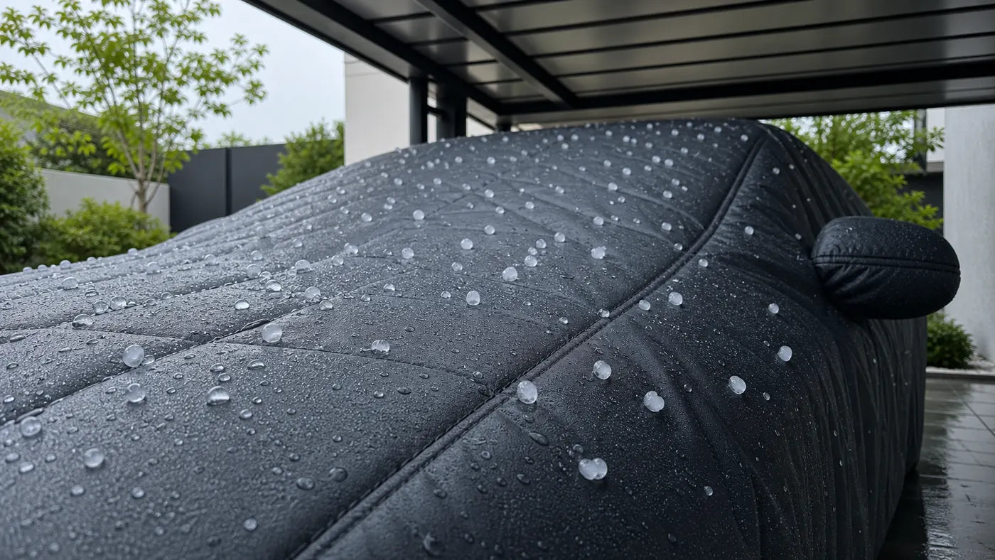 雹から車体を守る厚手のボディカバー素材